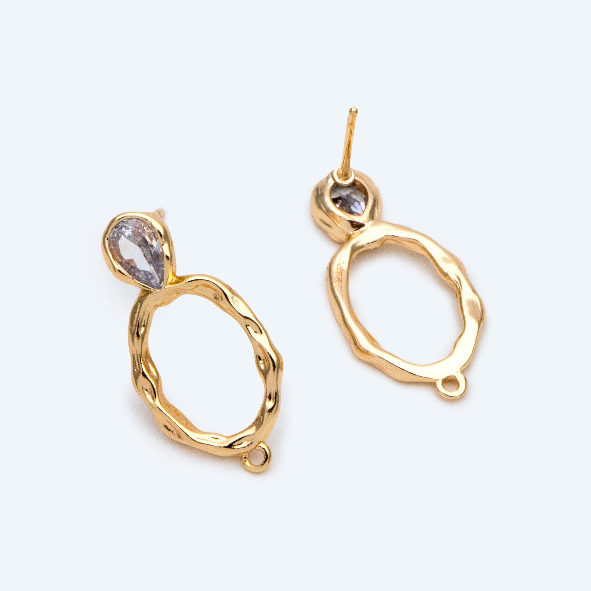 10pcs CZ pave Gold/ Silver Hammered Oval Ear Posts, Geometric Stud Earring, Jewelry Supply (GB-2702)