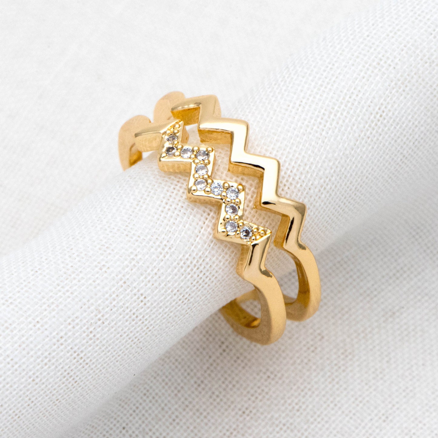 4pcs Double Gold Twist Wavy Ring, Gold band stacking ring, Delicate finger ring, Gold wave rings (#GB-2706)