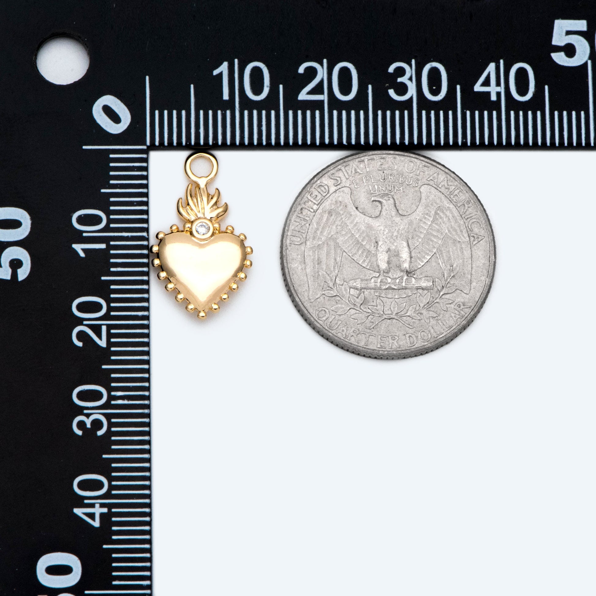 10pcs CZ pave Gold/ Silver Heart Charms, Gold/ Rhodium Plated Brass Heart Pendants (GB-2718)