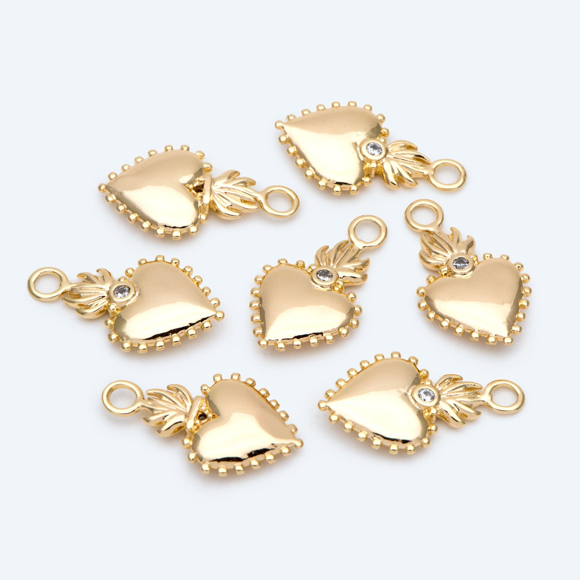 10pcs CZ pave Gold/ Silver Heart Charms, Gold/ Rhodium Plated Brass Heart Pendants (GB-2718)
