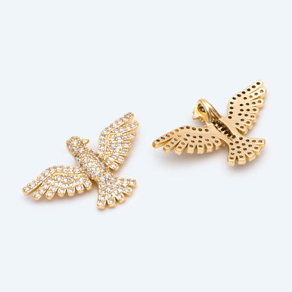 4pcs Gold Plated Eagle Charm: CZ Pave Bird Pendant (GB-1480-C)