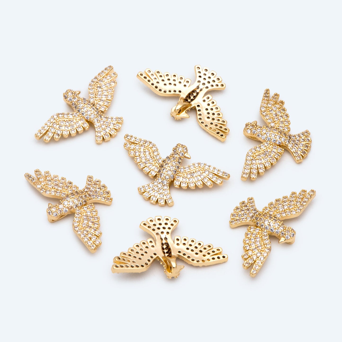 4pcs Gold Plated Eagle Charm: CZ Pave Bird Pendant (GB-1480-C)