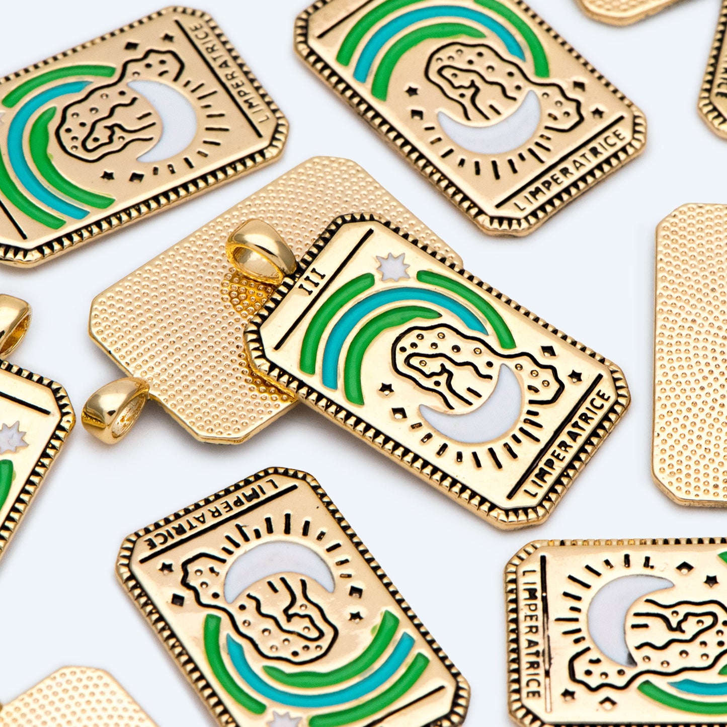 4pcs Gold Rectangle L'Impératrice Charms, Enamel Pendant (GB-2723)