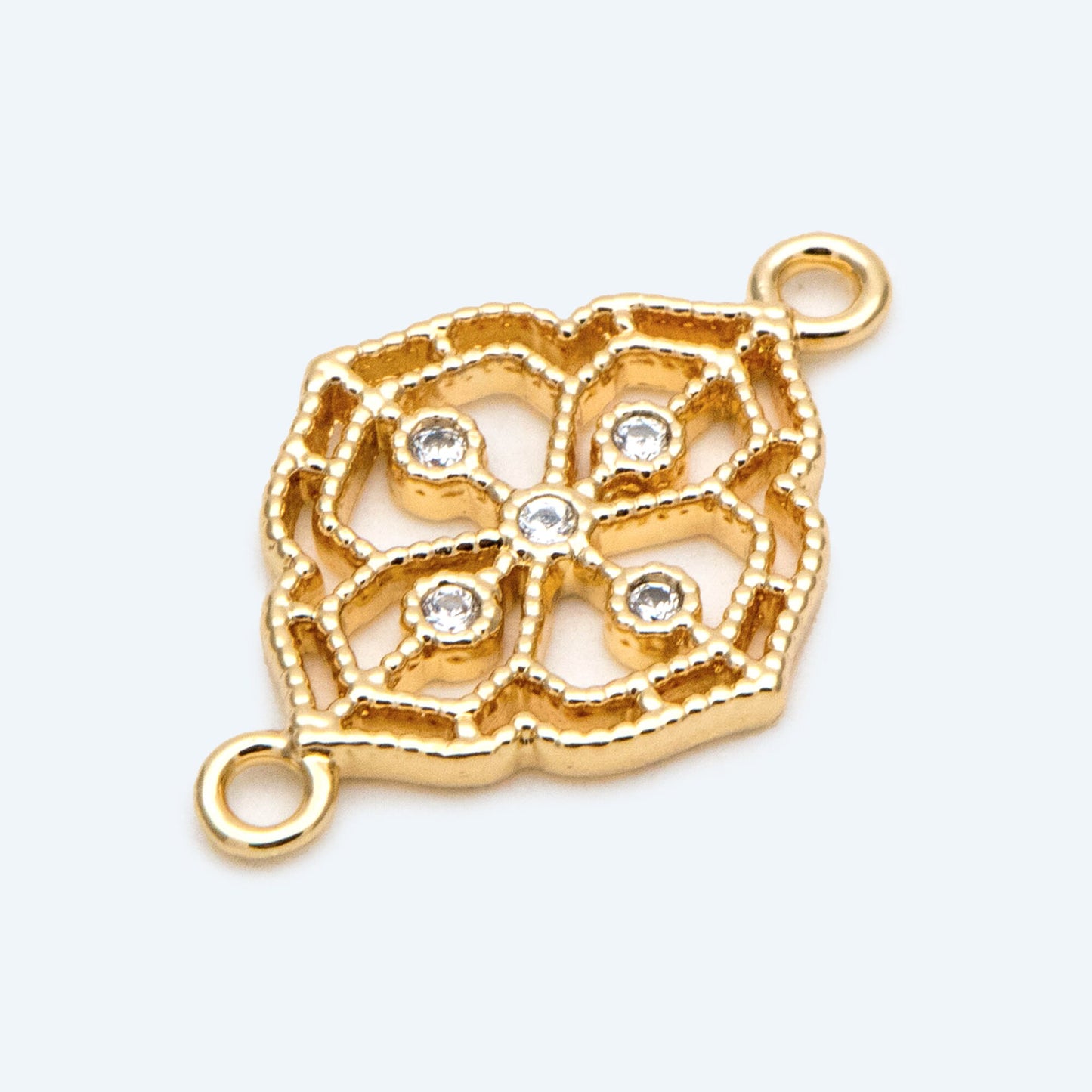 10pcs CZ Pave Gold Filigree Flower Charms Pendant, 18K Gold plated Brass Connectors (GB-3780-K)
