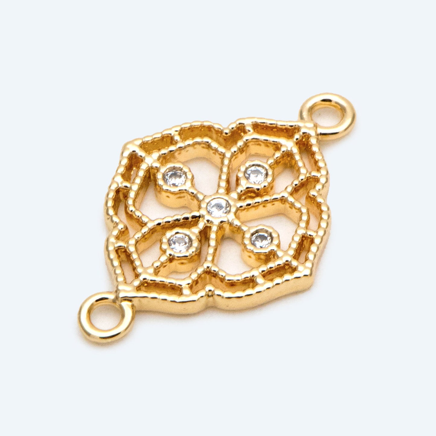 10pcs CZ Pave Gold Filigree Flower Charms Pendant, 18K Gold plated Brass Connectors (GB-3780-K)