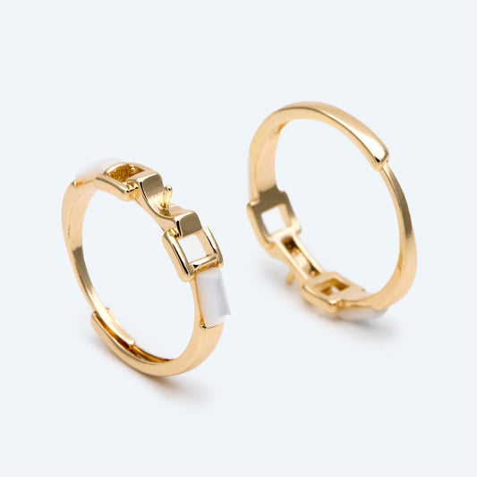 4pcs Shell Pave Gold Adjustable Ring With Pearl Peg, Ring Mountings, Ring Finding (JZ-047)