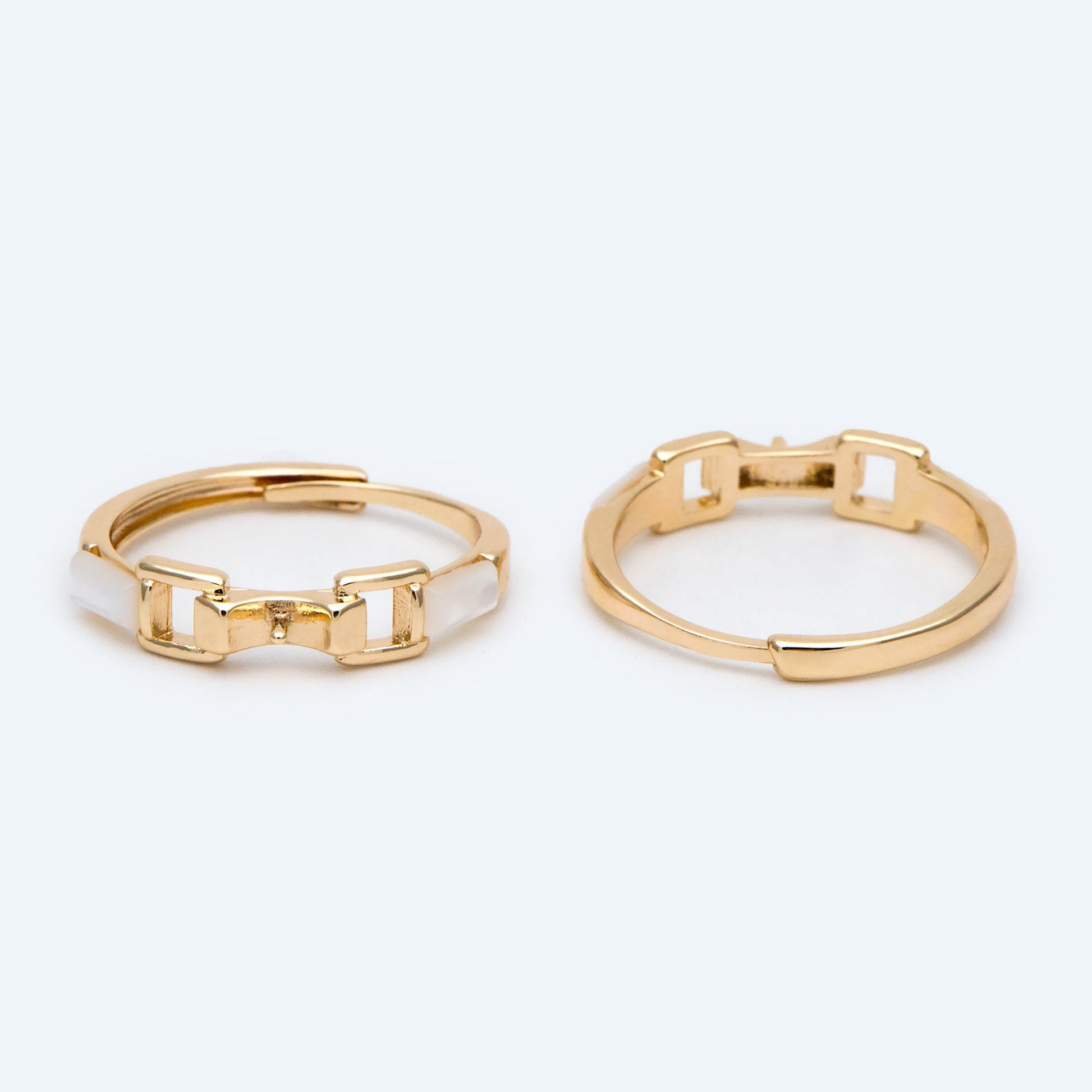 4pcs Shell Pave Gold Adjustable Ring With Pearl Peg, Ring Mountings, Ring Finding (JZ-047)