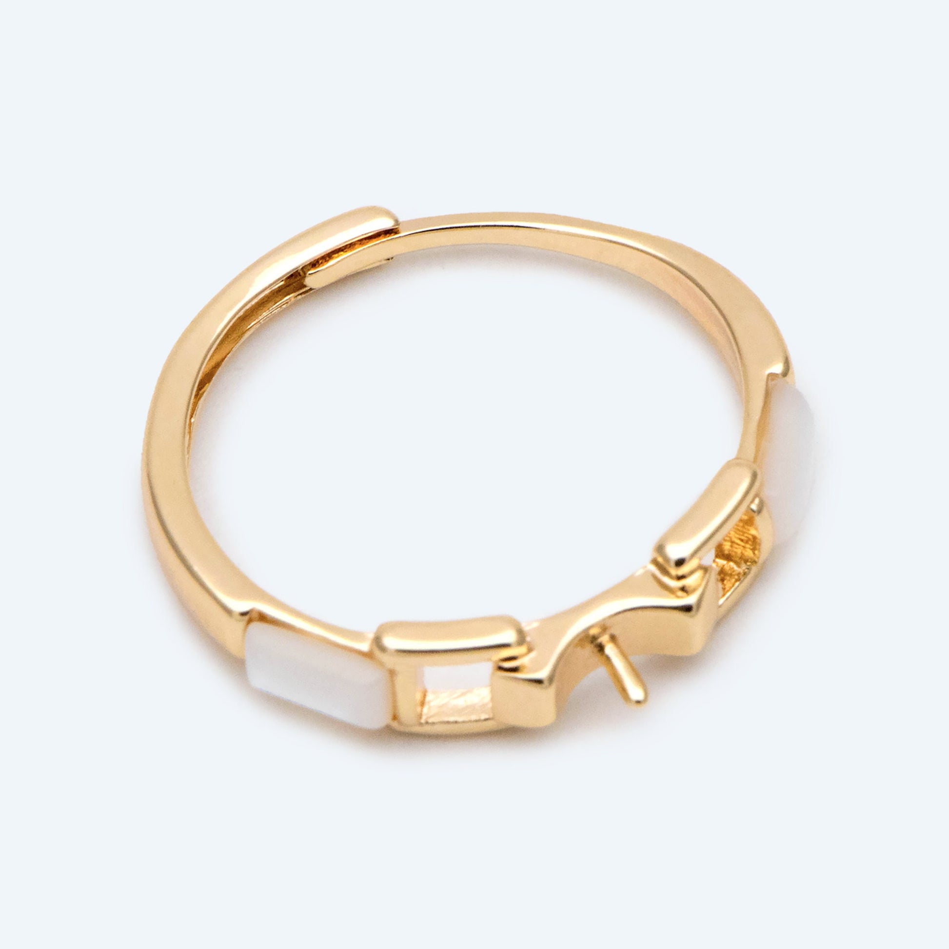 4pcs Shell Pave Gold Adjustable Ring With Pearl Peg, Ring Mountings, Ring Finding (JZ-047)