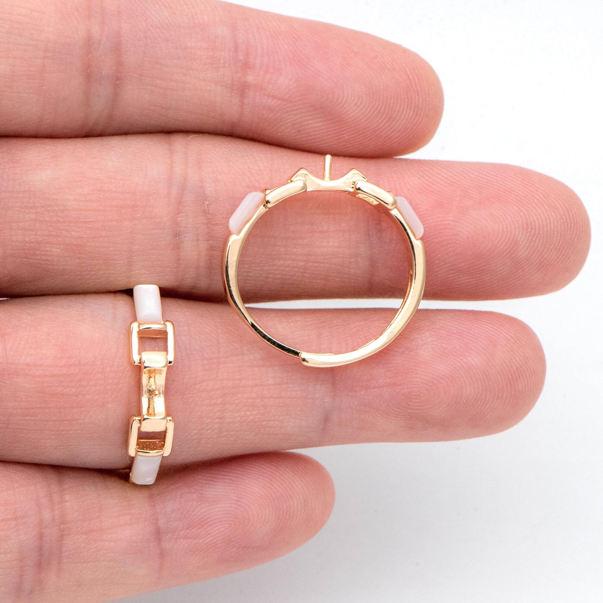 4pcs Shell Pave Gold Adjustable Ring With Pearl Peg, Ring Mountings, Ring Finding (JZ-047)