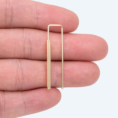 10pcs Gold/ Silver Tone Cube Ear Hooks 34x10mm, Gold/ Rhodium plated Brass Square Bar Earwires, Minimalist Earring Components (GB-2732)