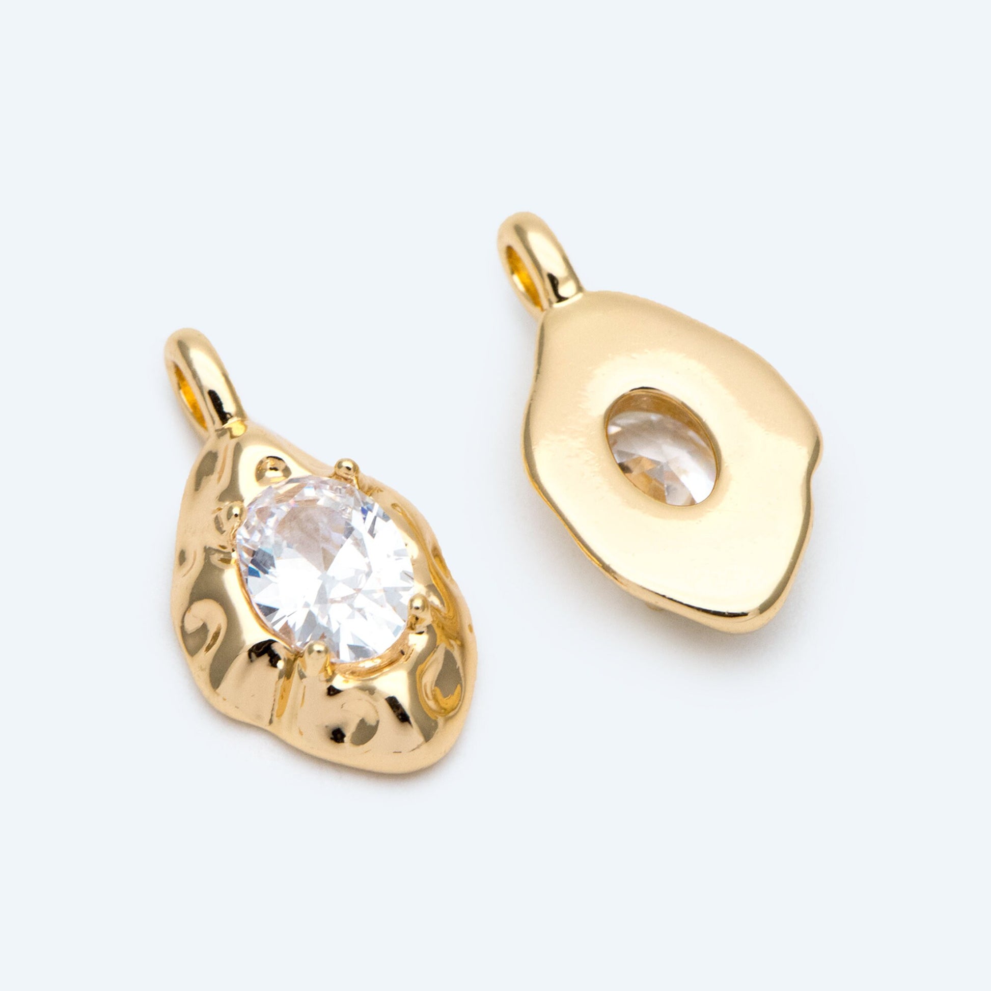 4pcs CZ pave Gold Irregular Drop Charms, 18K Gold plated Brass Drop Pendants (GB-2733)