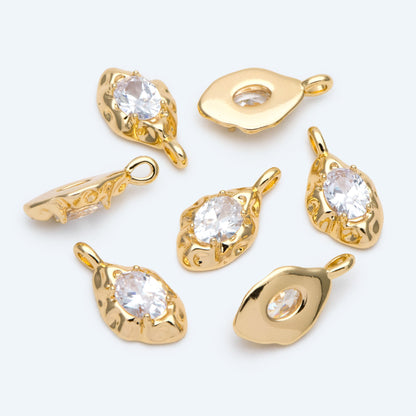 4pcs CZ pave Gold Irregular Drop Charms, 18K Gold plated Brass Drop Pendants (GB-2733)
