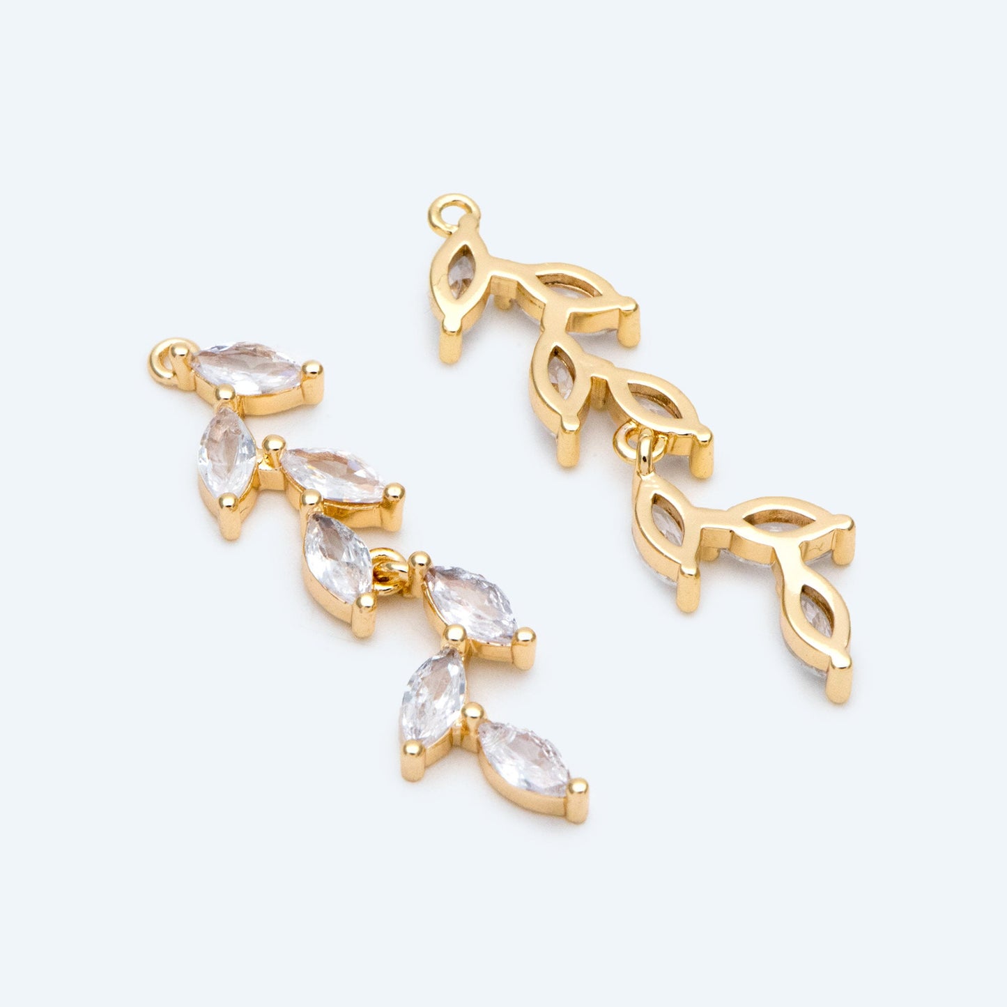 4pcs CZ Pave Gold Leaf Charms, Gold plated Brass Leaves Charm, bracelet necklace Earring pendant (GB-3037-F)