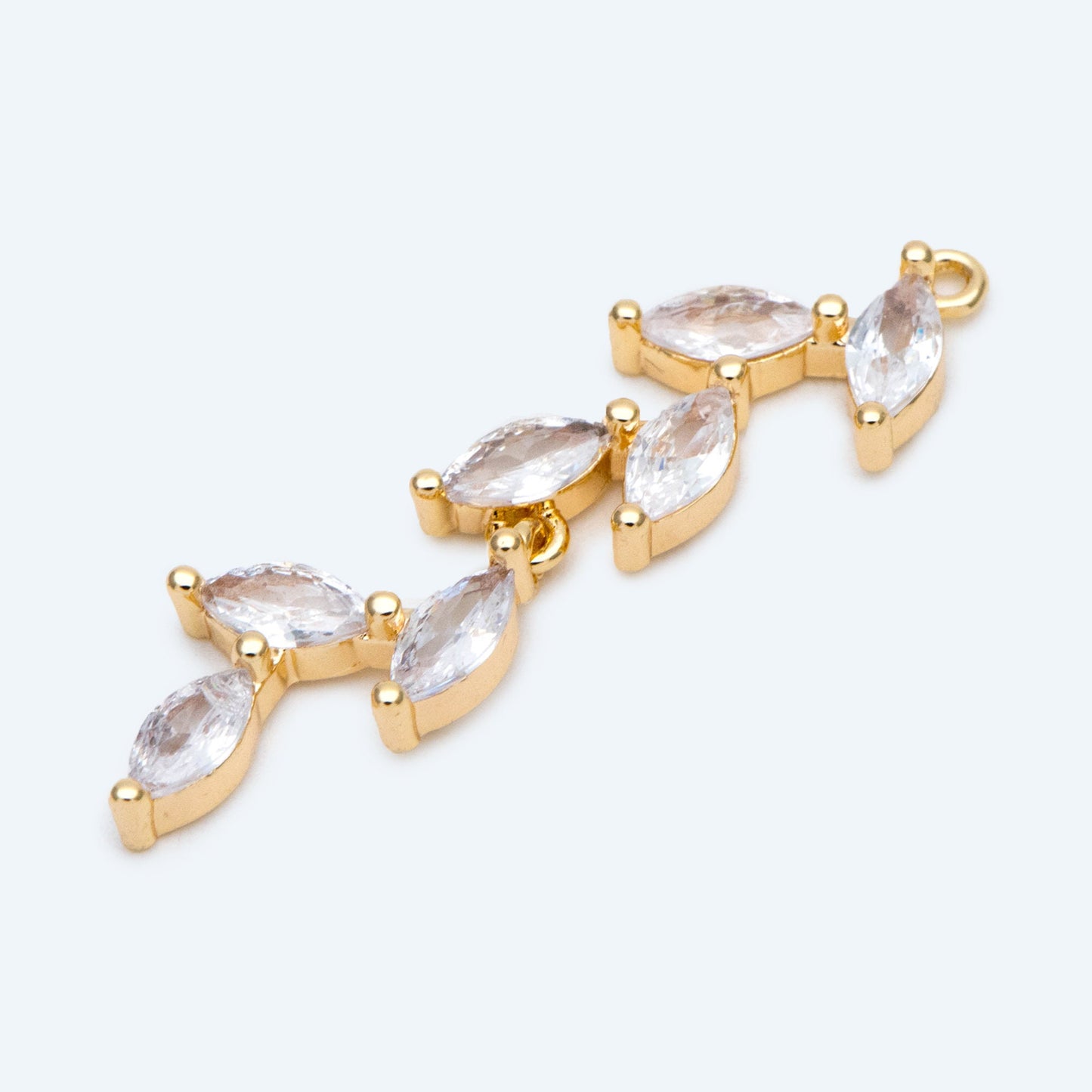 4pcs CZ Pave Gold Leaf Charms, Gold plated Brass Leaves Charm, bracelet necklace Earring pendant (GB-3037-F)