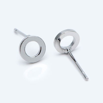 10pcs Round Circle Stud Earrings, Gold/ Silver tone Earwire, 6mm Hoop Stud Earring, DIY Ear Findings (GB-2736)