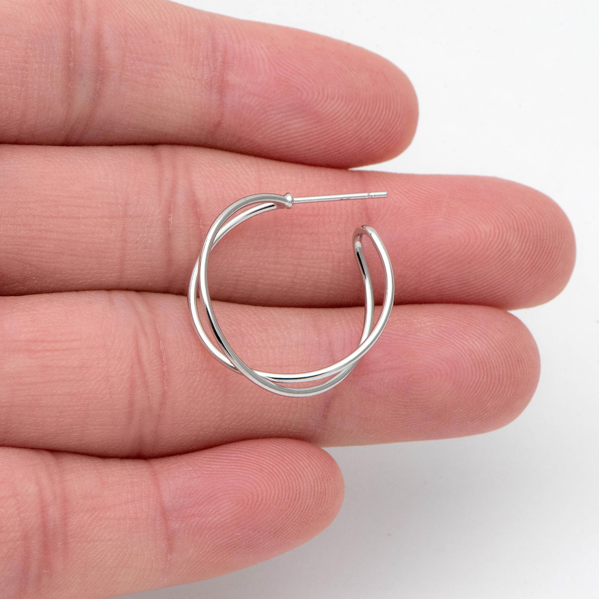 10pcs Geometric Circle Stud Earring, Gold/ Rhodium plated Brass Ear Wire Posts, Circle Size 16/24mm (GB-514)