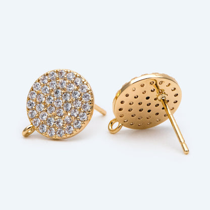 4pcs CZ Pave Disc Earring, 11mm, Dainty Earring, Jewelry Making, Diy Material, Jewelry Supplies (#GB-2749)