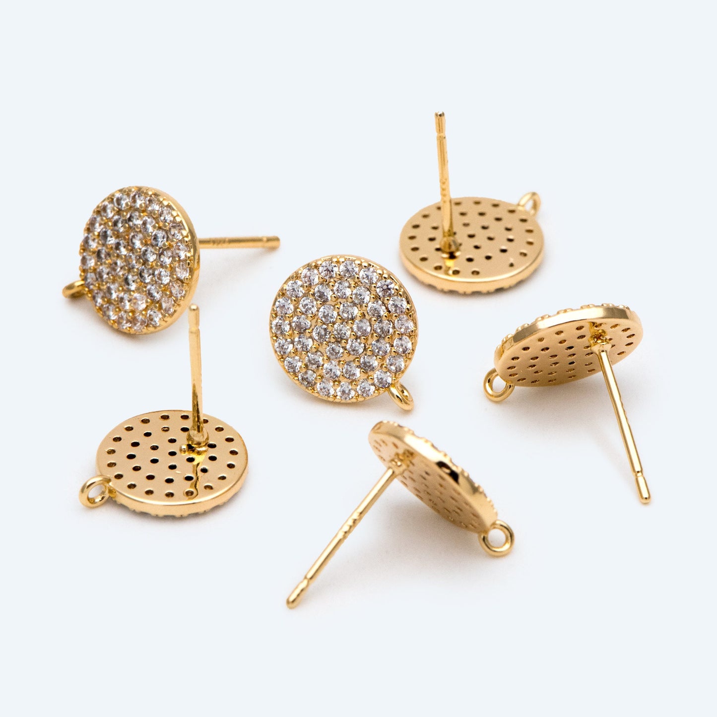 4pcs CZ Pave Disc Earring, 11mm, Dainty Earring, Jewelry Making, Diy Material, Jewelry Supplies (#GB-2749)