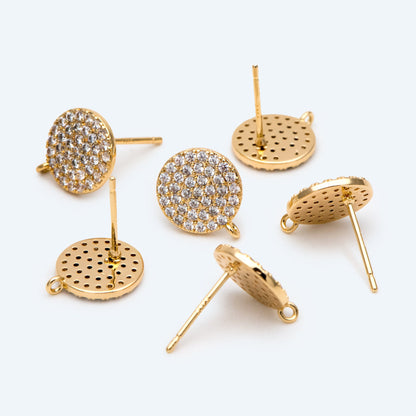 4pcs CZ Pave Disc Earring, 11mm, Dainty Earring, Jewelry Making, Diy Material, Jewelry Supplies (#GB-2749)