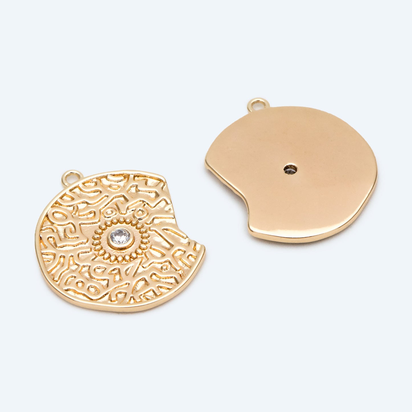 4pcs CZ Pave Gold Gap Disc Charm, Gap Round Pendant, Necklace Charm, Jewelry Making Supplies (GB-1766-E)