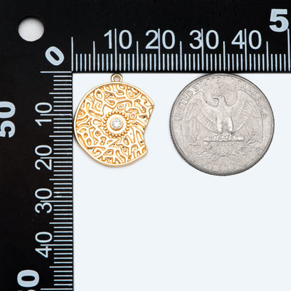 4pcs CZ Pave Gold Gap Disc Charm, Gap Round Pendant, Necklace Charm, Jewelry Making Supplies (GB-1766-E)