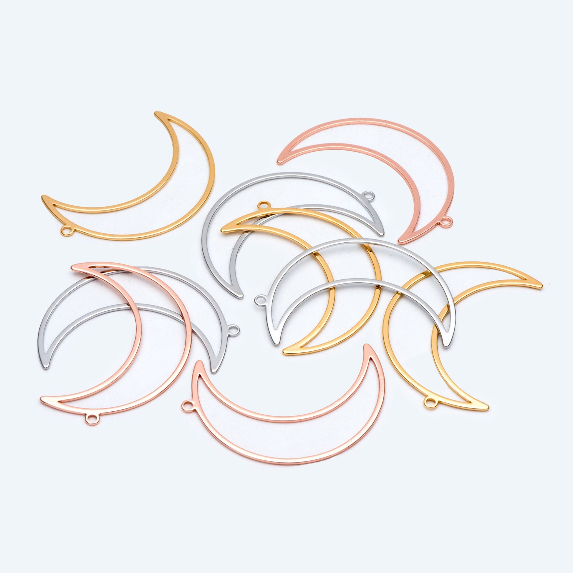 10pcs Crescent Moon Pendants, Gold/ Silver/ Rose Gold, 53mm Big Moon Charms, Abstract Outline Moon Pendants (GB-2755)