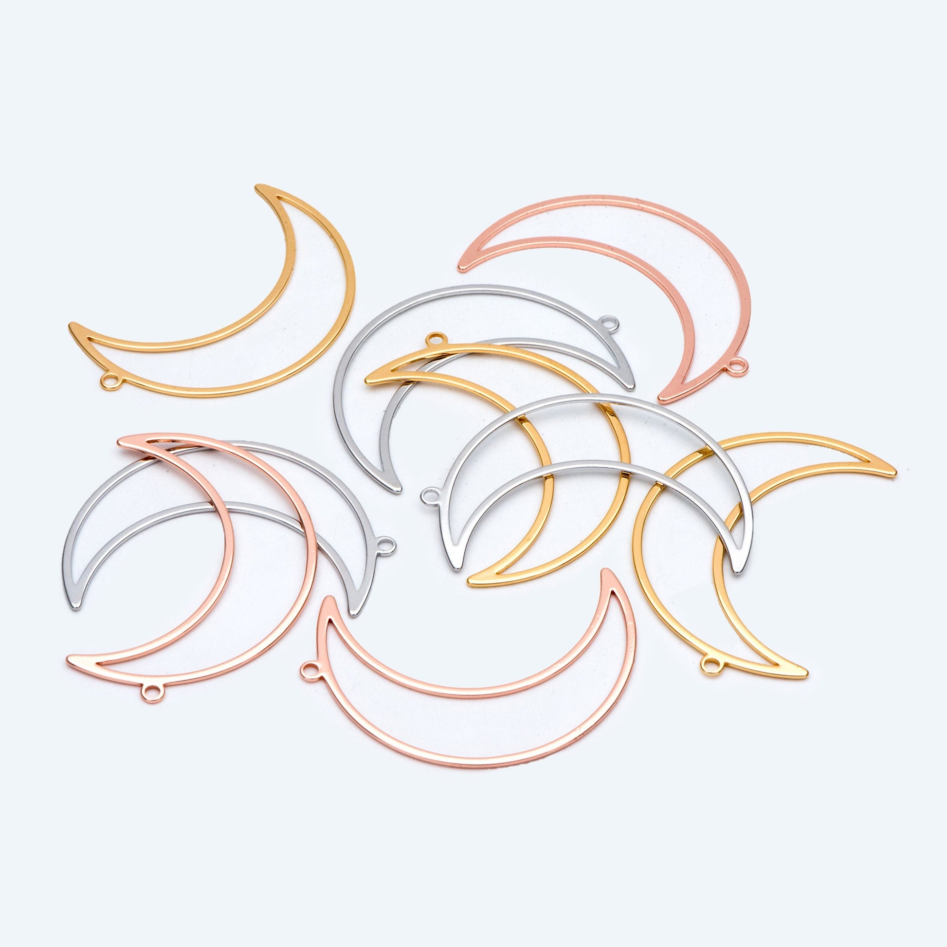 10pcs Crescent Moon Pendants, Gold/ Silver/ Rose Gold, 53mm Big Moon Charms, Abstract Outline Moon Pendants (GB-2755)
