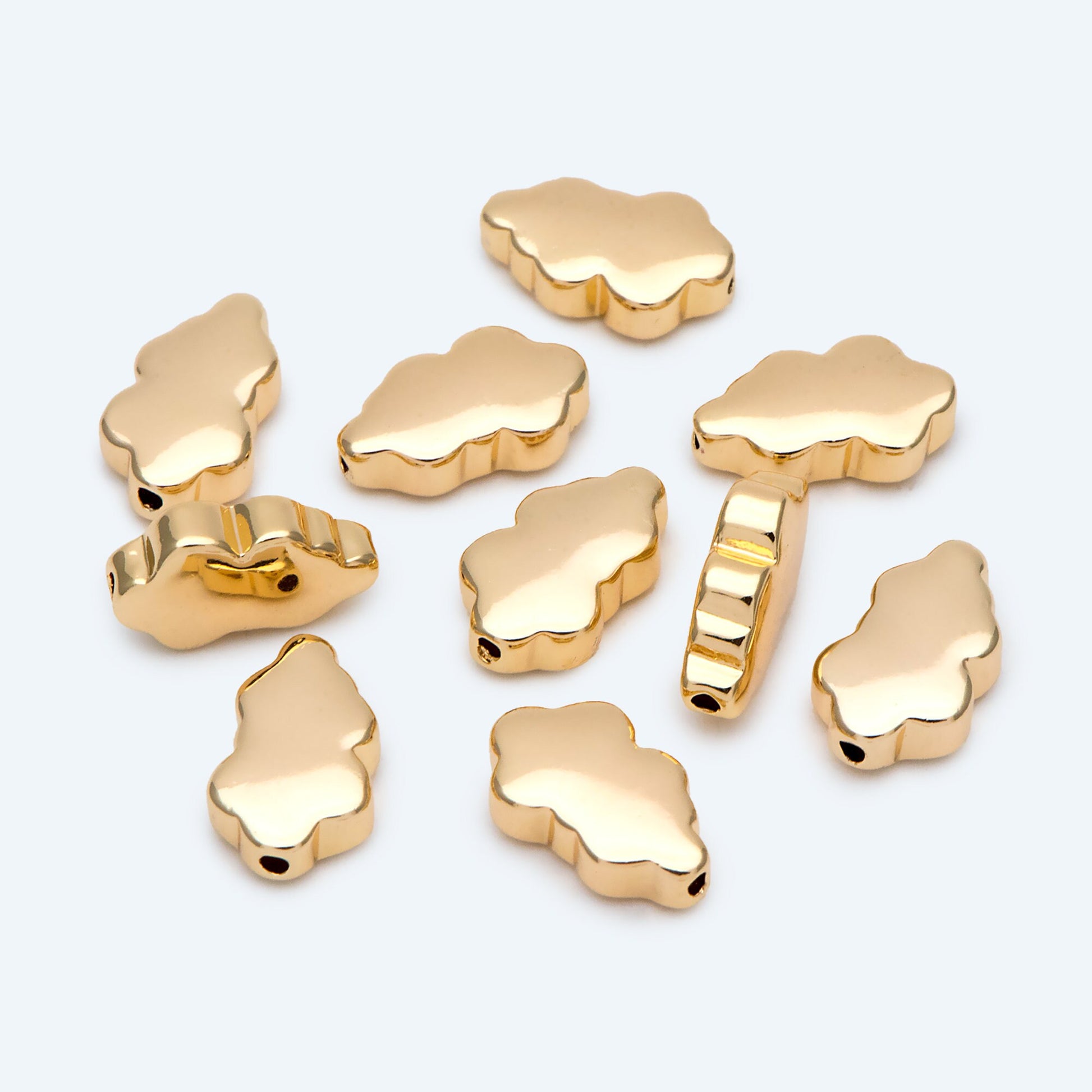 10pcs Gold Cloud Beads, Spacer Beads, Gold plated Brass Bracelet Beads (GB-2964-E)