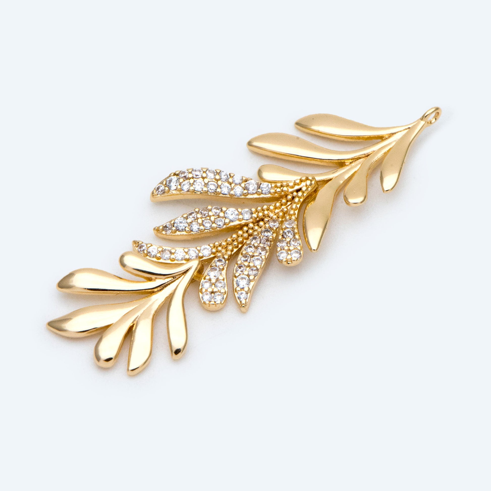 4pcs Gold/ Silver Tone CZ pave Dainty Leaf Charms, Leaf Pendants 44x14mm, Earring Charm, Necklace Pendant (GB-978-F)