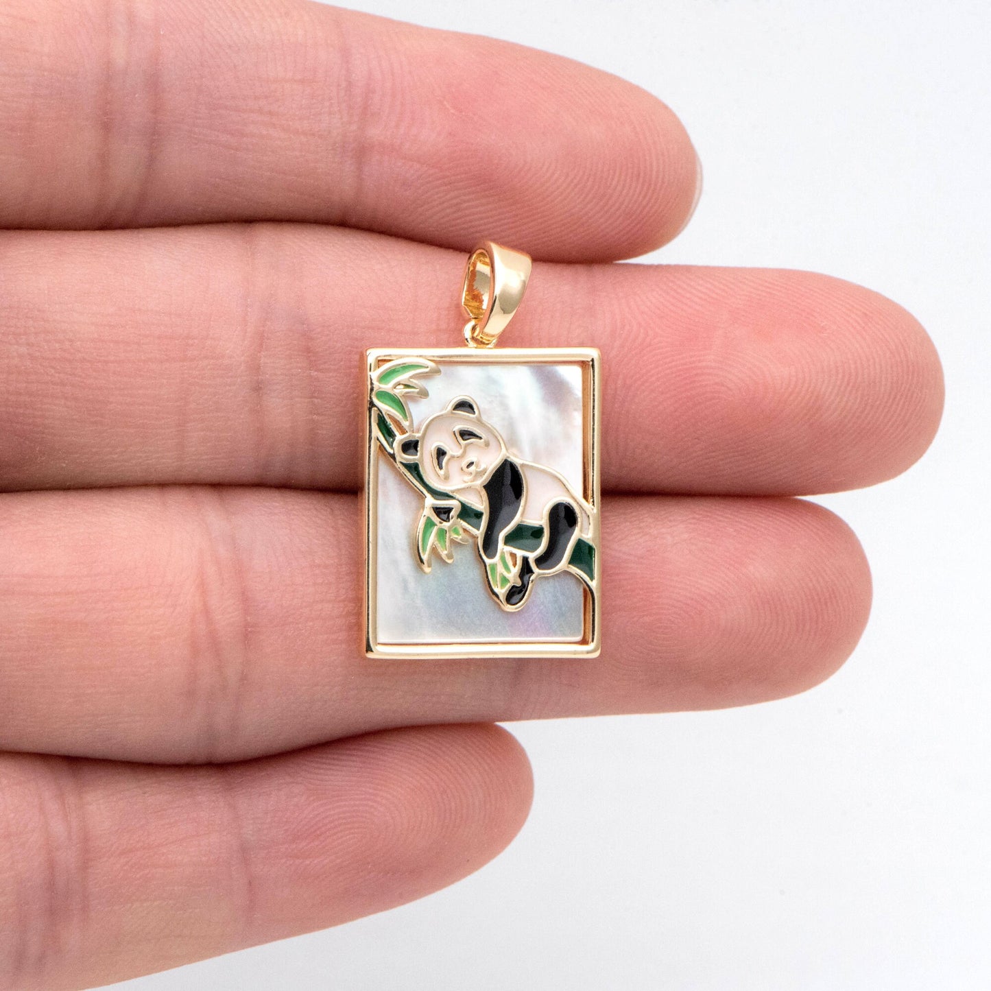 4pcs Shell pave Enamel Panda Charms, Animal Charm, Rectangle Pendant (GB-2764)