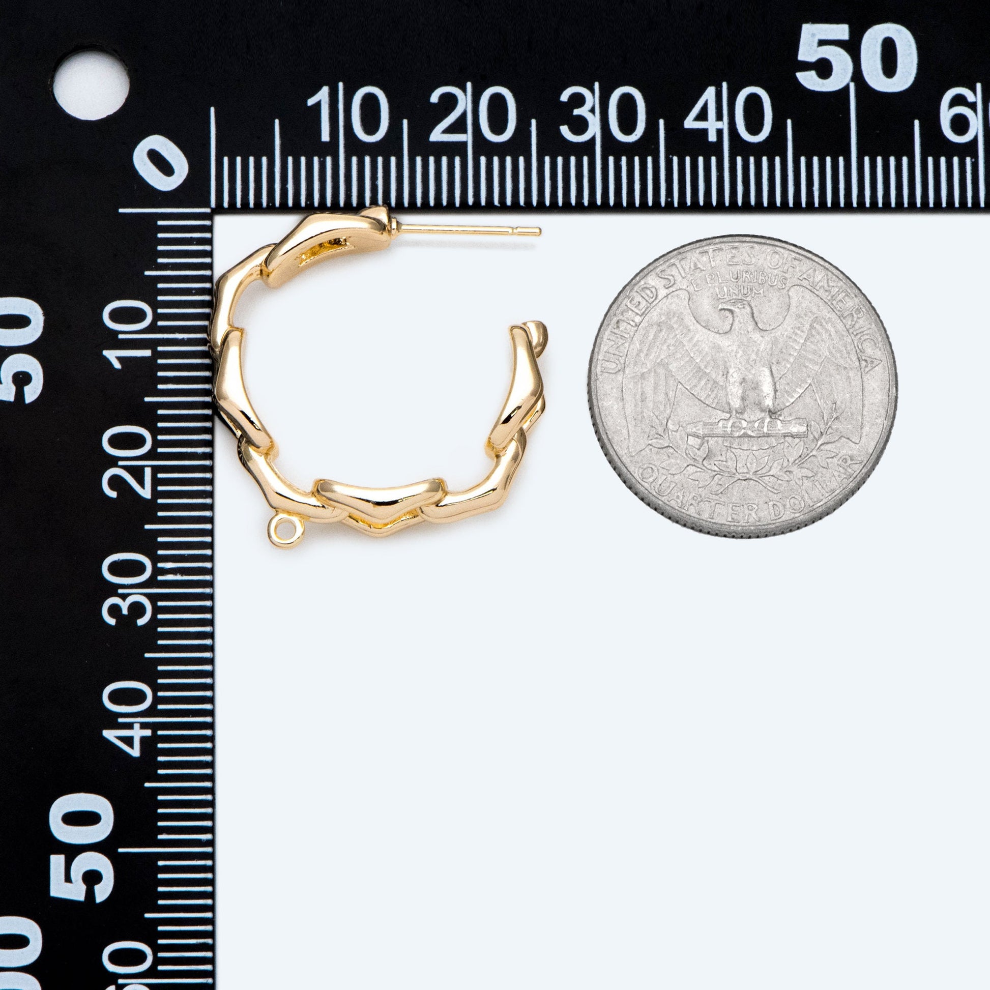 4pcs Gold plated Ear Posts, Chain Hoop Earrings with Loop, Rustic Stud Earrings, Chunky Hoop Earrings (GB-2766)