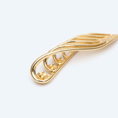 4pcs Gold Fishtail Earring With 3 Pearl Pegs, 18K Gold plated Brass Dainty Earrings (GB-2767)