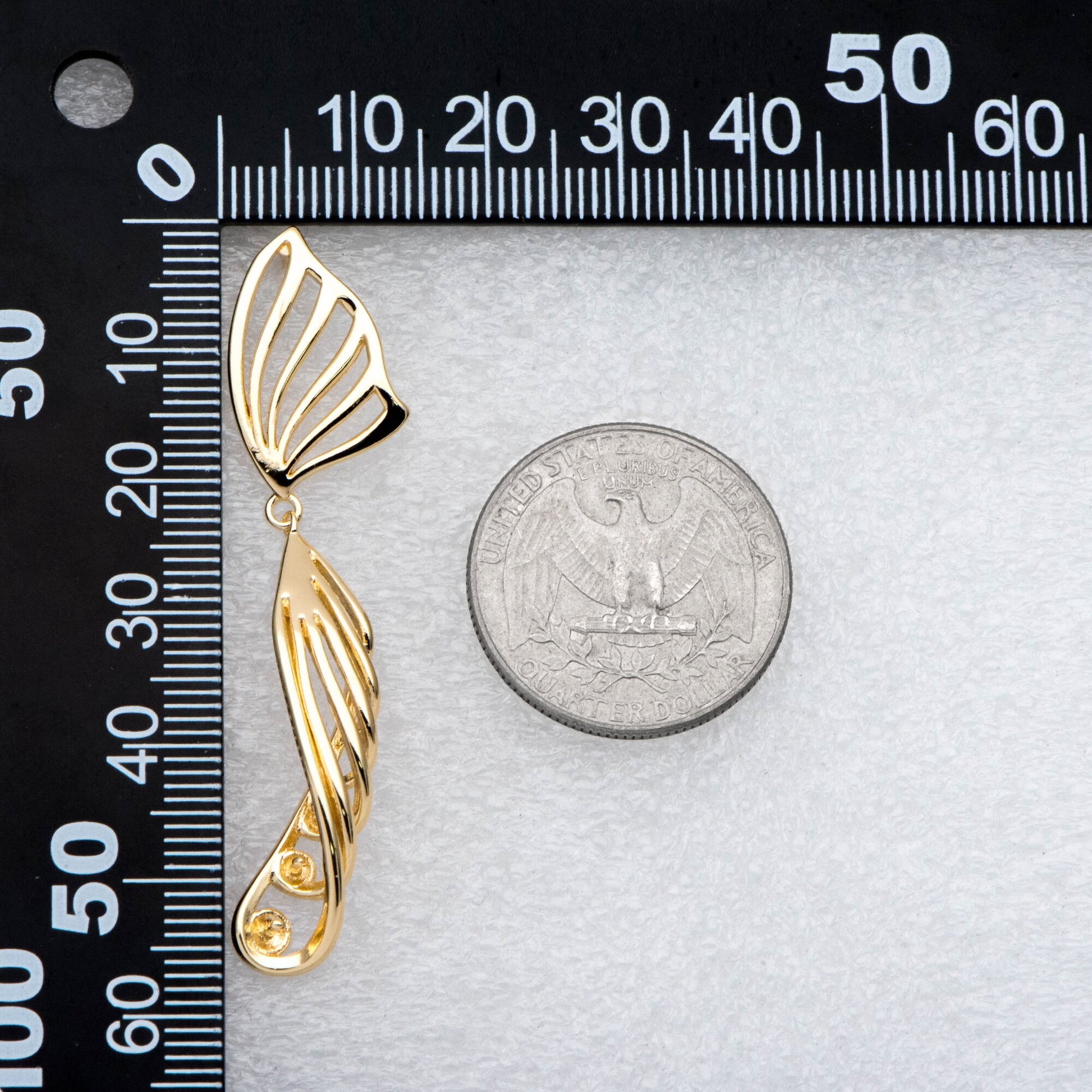 4pcs Gold Fishtail Earring With 3 Pearl Pegs, 18K Gold plated Brass Dainty Earrings (GB-2767)