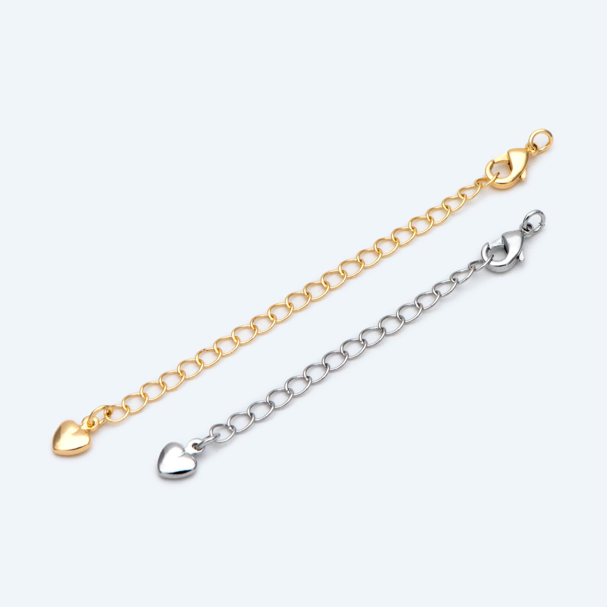 10pcs Lobster Claw Clasps with Extender Chain, Gold/ Rhodium plated Brass, Gold/ Silver tone Extension Chain (GB-100-F)