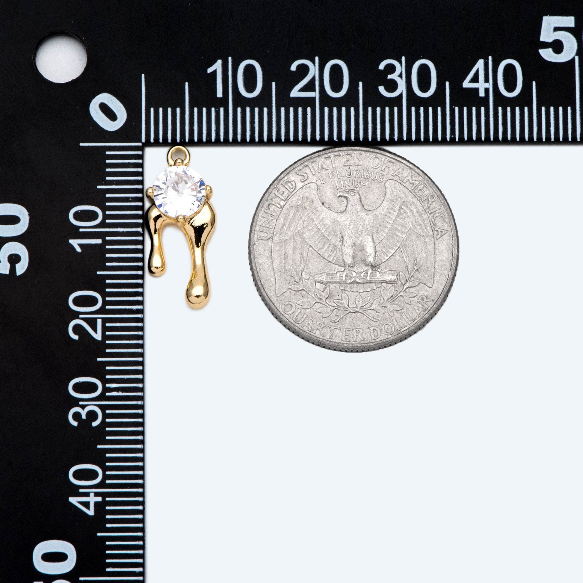 4pcs CZ pave Gold Drip Charms 19x8mm, Gold Plated Brass Melting Charm Pendants (GB-2768)