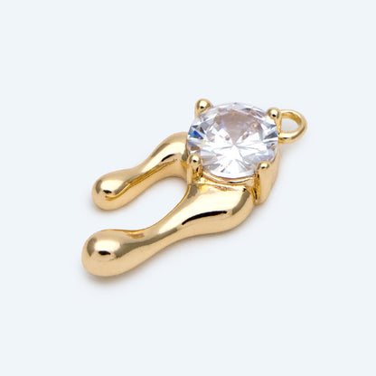4pcs CZ pave Gold Drip Charms 19x8mm, Gold Plated Brass Melting Charm Pendants (GB-2768)