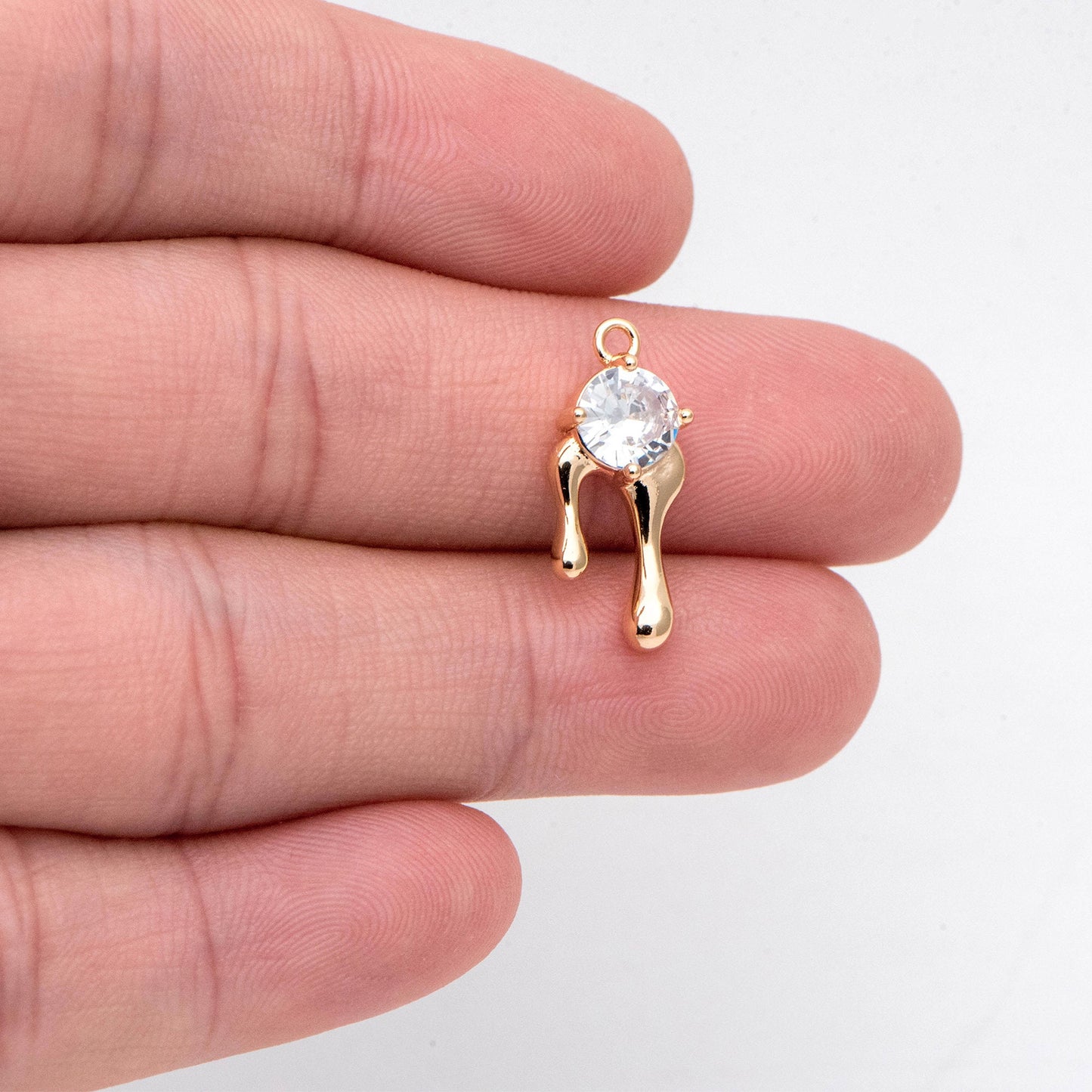 4pcs CZ pave Gold Drip Charms 19x8mm, Gold Plated Brass Melting Charm Pendants (GB-2768)