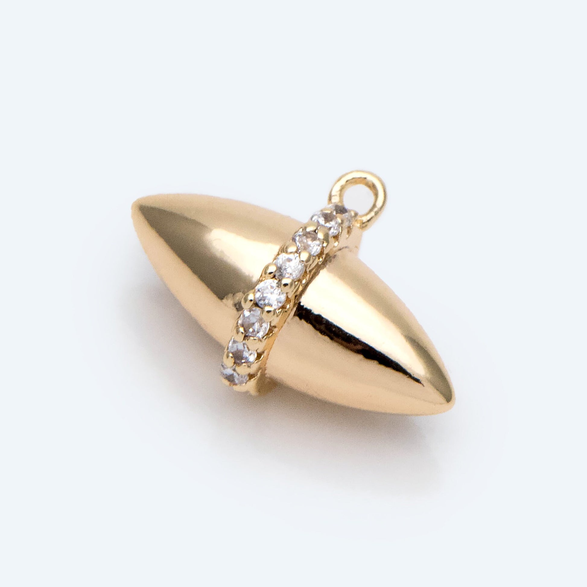 10pcs CZ Pave Oval Charm, Gold plated Brass Oval Pendant 9x13mm (GB-2770)