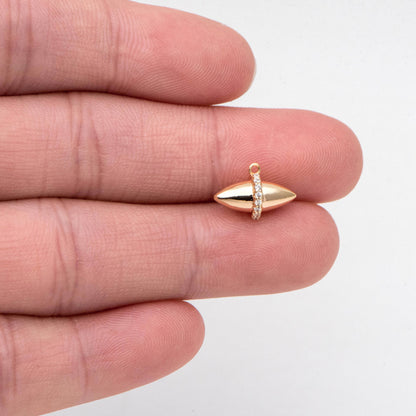 10pcs CZ Pave Oval Charm, Gold plated Brass Oval Pendant 9x13mm (GB-2770)