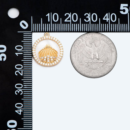 4pcs Shell Pave Gold Round Charms, CZ Paved Shell Disc Pendants(GB-2775)