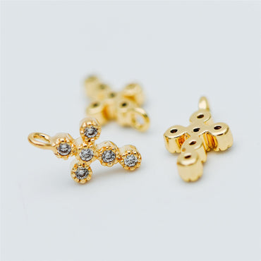 4pcs CZ Pave Cross Charm, Small Cross Charm, Cross Pendant, Cross Necklace Charm, Tiny Cross (GB-2731-C)