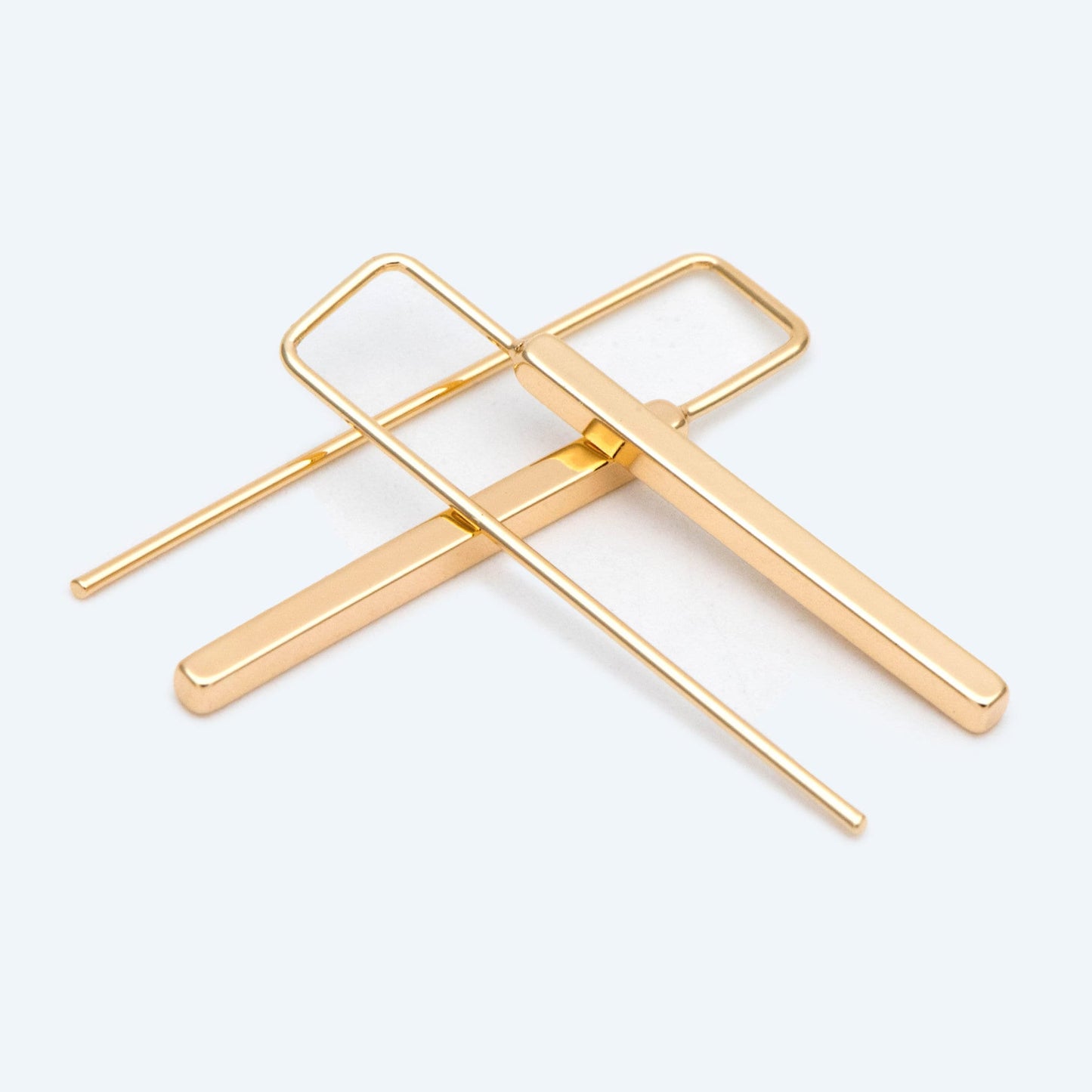 10pcs Gold/ Silver Tone Cube Ear Hooks 34x10mm, Gold/ Rhodium plated Brass Square Bar Earwires, Minimalist Earring Components (GB-2732)