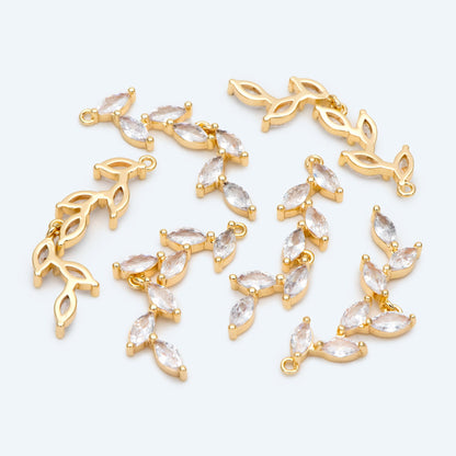 4pcs CZ Pave Gold Leaf Charms, Gold plated Brass Leaves Charm, bracelet necklace Earring pendant (GB-3037-F)