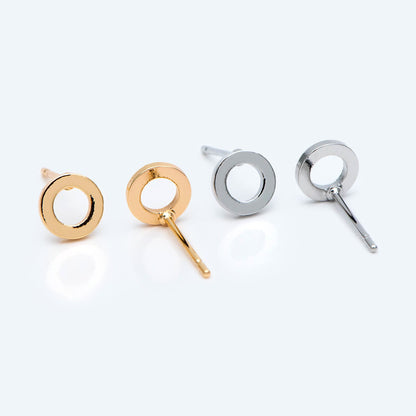 10pcs Round Circle Stud Earrings, Gold/ Silver tone Earwire, 6mm Hoop Stud Earring, DIY Ear Findings (GB-2736)