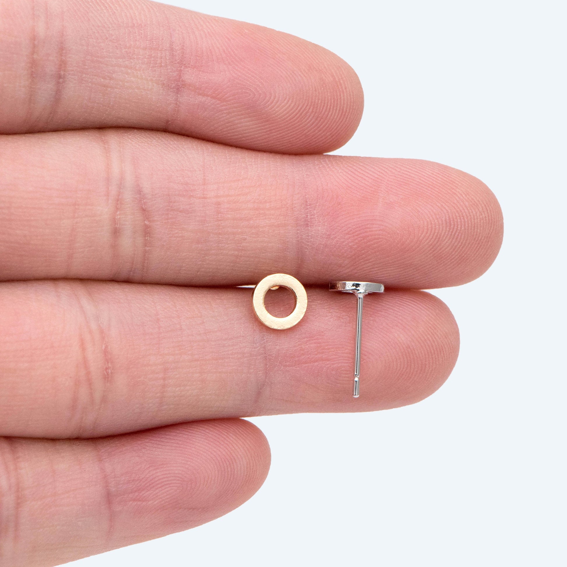 10pcs Round Circle Stud Earrings, Gold/ Silver tone Earwire, 6mm Hoop Stud Earring, DIY Ear Findings (GB-2736)