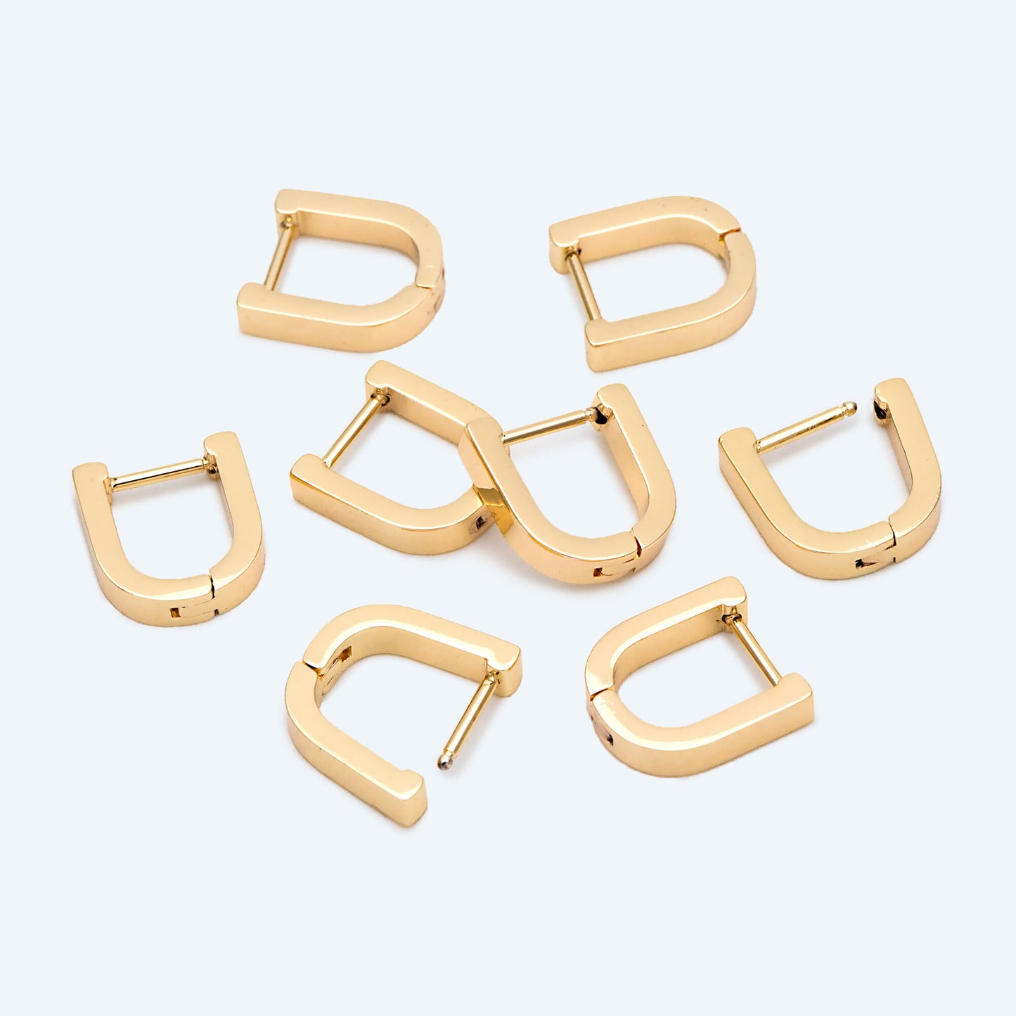 4pcs Horseshoe Huggie Earrings, 18K Gold/ Rhodium plated Stainless Steel, U-Shape Hoop Earring Components (GB-2742)