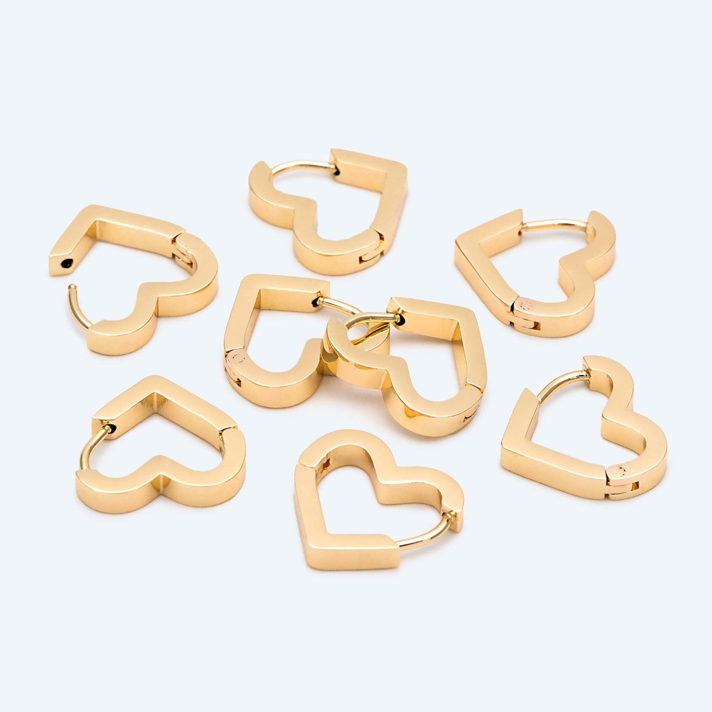 4pcs Heart Huggie Earrings, 18K Gold plated Stainless Steel, Hoop Earring Components (GB-2743)