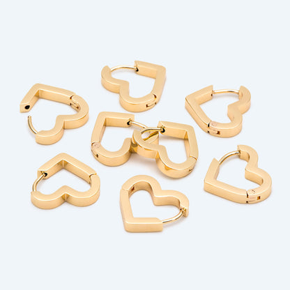 4pcs Heart Huggie Earrings, 18K Gold plated Stainless Steel, Hoop Earring Components (GB-2743)