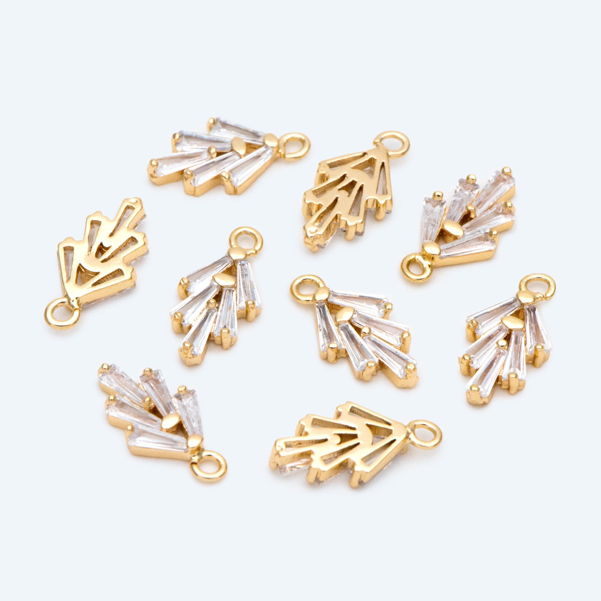 10pcs CZ Pave Gold Leaves charm, bracelet necklace pendant, Earring charm, Jewelry Making, Jewelry Supplies (GB-2748)