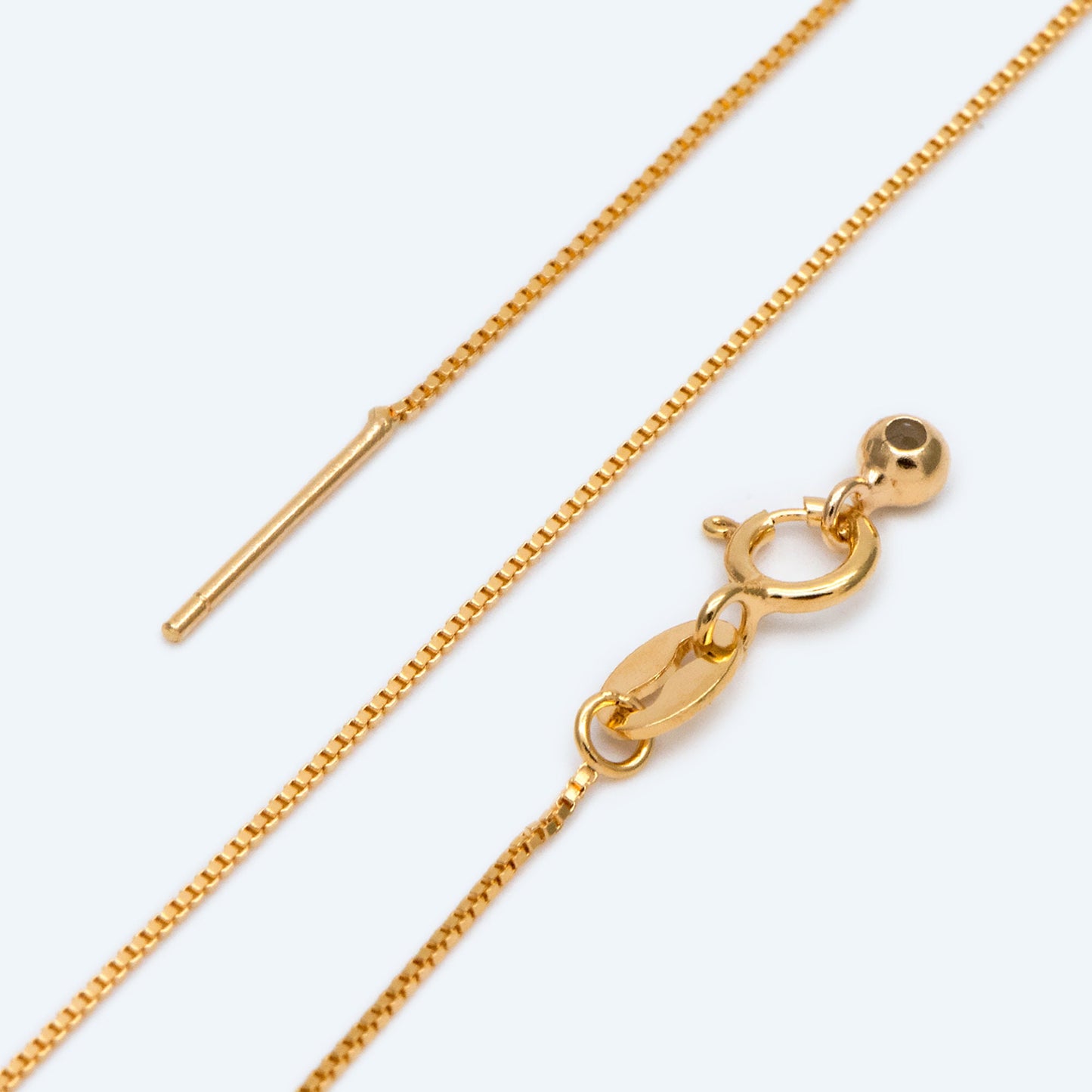 Gold plated Sterling Silver Finished Necklace, 0.7mm Dainty Box Chain with Adjustable Rubber Stopper, 17 Inch (CY-009)